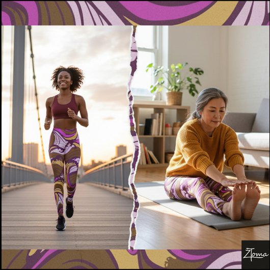 Sepia Abstract Pebble Bean Repeating Pattern Leggings