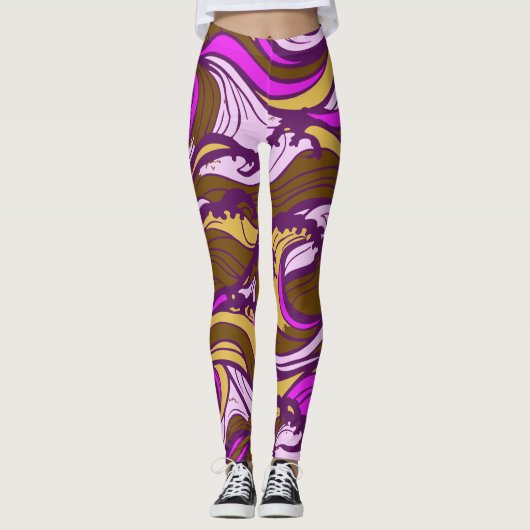 Sepia Abstract Pebble Bean Repeating Pattern Leggings (Voorkant)