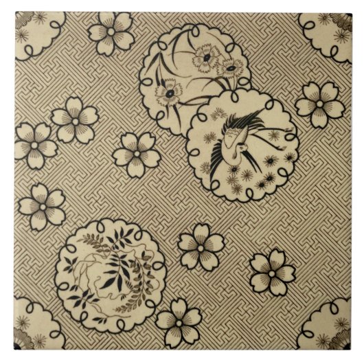 Sepia Aesthetisch Japans Stijl Antiek c1880 repro Tegeltje (Voorkant)