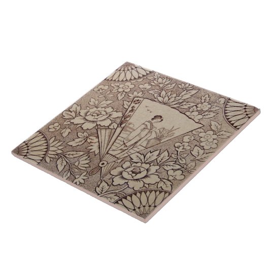 Sepia Aesthetisch Japans Stijl Antiek c1880 repro Tegeltje (Zijkant)