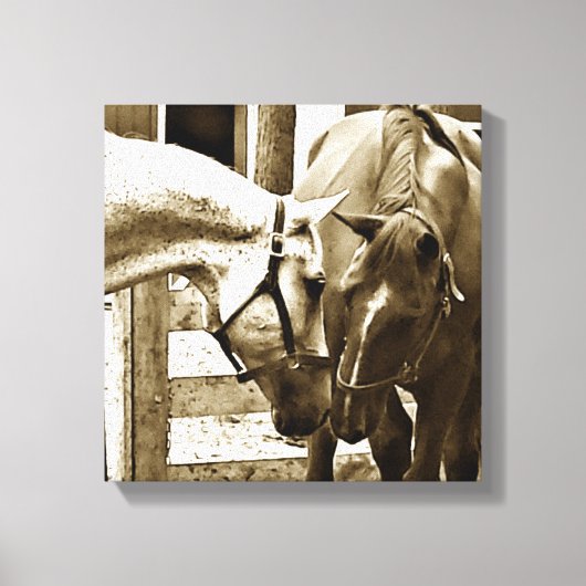 Sepia Afbeelding van twee paarden Up-Close Canvas Afdruk (Voorkant)