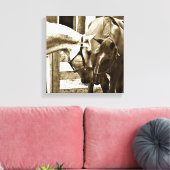 Sepia Afbeelding van twee paarden Up-Close Canvas Afdruk (Insitu (Woonkamer))