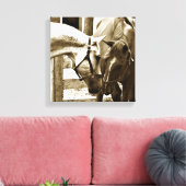 Sepia Afbeelding van twee paarden Up-Close Canvas Afdruk (Insitu (Woonkamer))