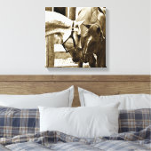 Sepia Afbeelding van twee paarden Up-Close Canvas Afdruk (Insitu (Slaapkamer))