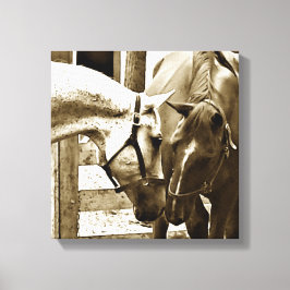 Sepia Afbeelding van twee paarden Up-Close Canvas Afdruk