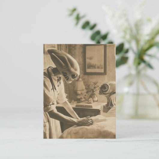  sepia aliens briefkaart (Staand voorkant)