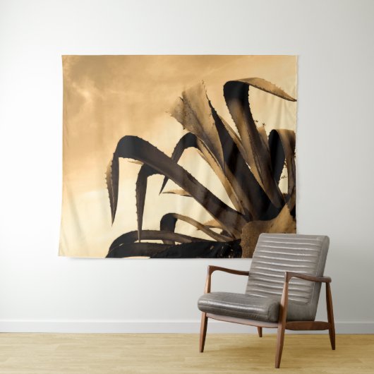 Sepia Aloe Plant Tapestry Wandkleed (In Situ (horizontaal))