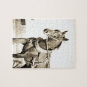 Sepia Amish paard en buggy Legpuzzel (Horizontaal)