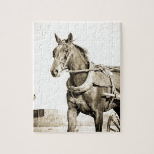 Sepia Amish paard en buggy Legpuzzel