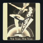 Sepia Art Deco Broadway New York Klok<br><div class="desc">5 sterren vierkante klok met ,  Art Deco,  Broadway,  New York Flapper Design in de kleuren van Sepia.</div>