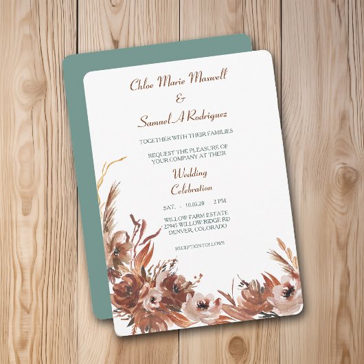 Sepia Autumn Floral Wedding Uitnodiging