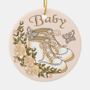 Sepia Baby Eerste Schoenen   Keramisch Ornament