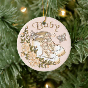 Sepia Baby First Shoes Keramisch Ornament