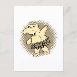 Sepia Ballerina Hippo met Tutu Briefkaart