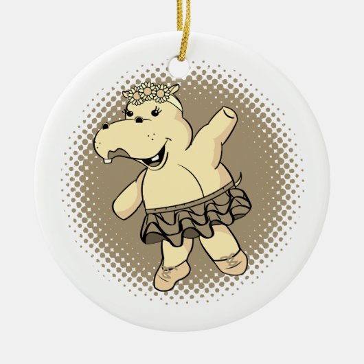 Sepia Ballerina Hippo met Tutu Keramisch Ornament (Voorkant)