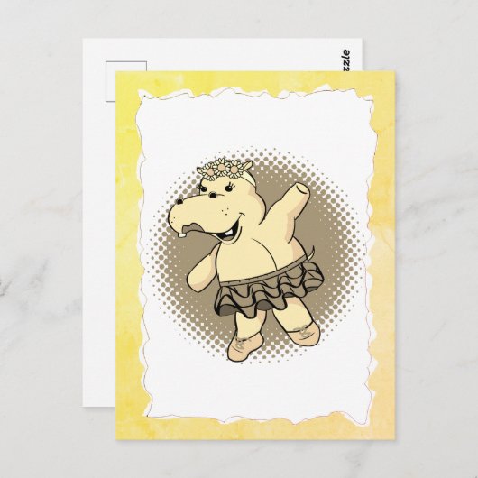 Sepia Ballerina Hippo met Tutu Old Paper Lijst Briefkaart (Voorkant / Achterkant)