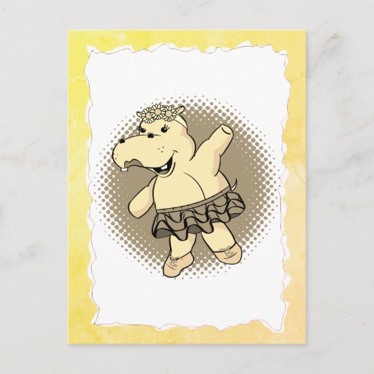 Sepia Ballerina Hippo met Tutu Old Paper Lijst Briefkaart (Voorkant)