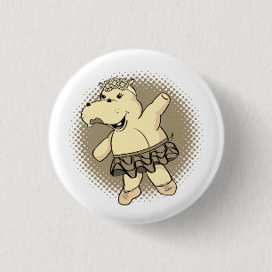 Sepia Ballerina Hippo met Tutu Ronde Button 3,2 Cm