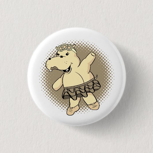 Sepia Ballerina Hippo met Tutu Ronde Button 3,2 Cm (Voorkant)