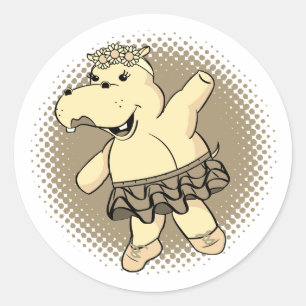 Sepia Ballerina Hippo met Tutu Ronde Sticker