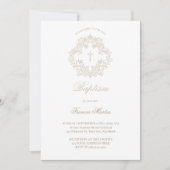 Sepia beige elegante kam | doop kaart (Voorkant)