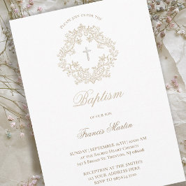 Sepia beige elegante kam | doop kaart