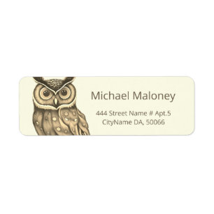 Sepia Beige Owl AI Etiket met gekleurde stijl