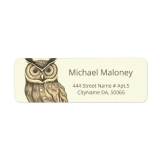 Sepia Beige Owl AI Etiket met gekleurde stijl