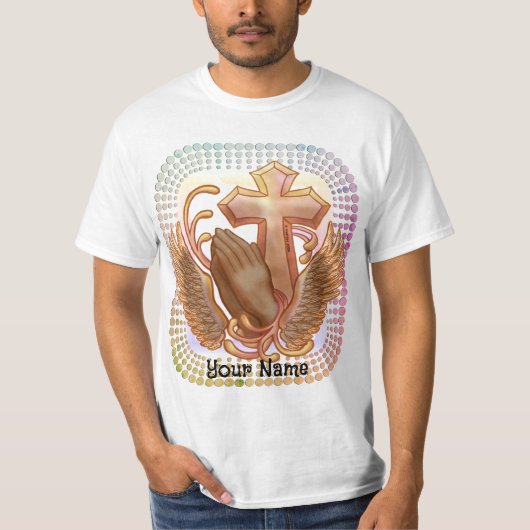 Sepia Biddende Handen Christelijk T-Shirt (Voorkant)
