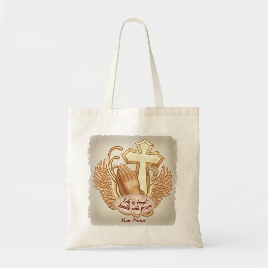 Sepia Biddende Handen Christelijk Tote Bag (Voorkant)