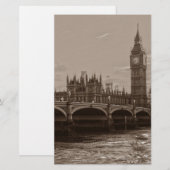 Sepia Big Ben Toren Palace of Westminster Briefpapier (Voorkant / Achterkant)