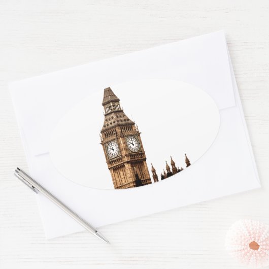 Sepia Big Ben Tower Ovale Sticker (Envelop)