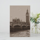 Sepia Big Ben Tower Palace van Westminster Briefpapier (Staand voorkant)
