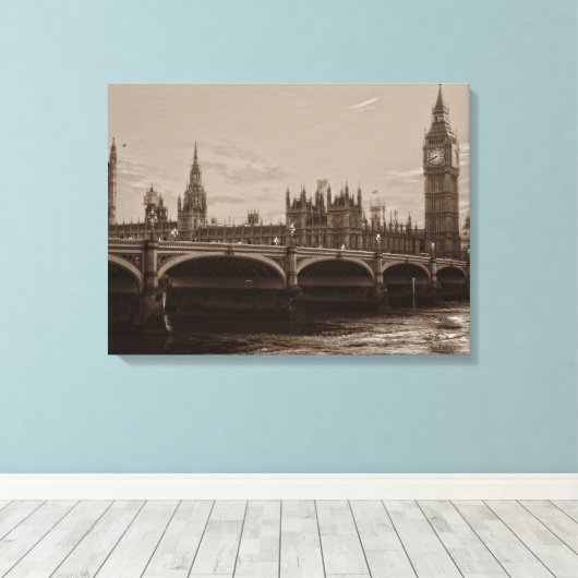 Sepia Big Ben Tower Palace van Westminster Canvas Afdruk (Insitu (Houten vloer))