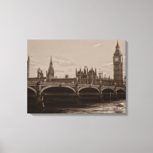 Sepia Big Ben Tower Palace van Westminster Canvas Afdruk (Voorkant)