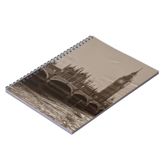 Sepia Big Ben Tower Palace van Westminster Notitieboek (Linkerzijde)