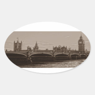 Sepia Big Ben Tower Palace van Westminster Ovale Sticker