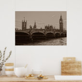 Sepia Big Ben Tower Palace van Westminster Poster (Keuken)