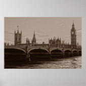 Sepia Big Ben Tower Palace van Westminster Poster (Voorkant)