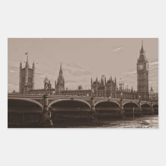 Sepia Big Ben Tower Palace van Westminster Rechthoekige Sticker (Voorkant)