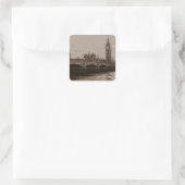Sepia Big Ben Tower Palace van Westminster Vierkante Sticker (Tas)