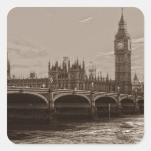 Sepia Big Ben Tower Palace van Westminster Vierkante Sticker