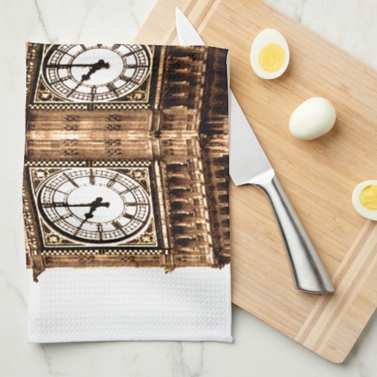 Sepia Big Ben Tower Theedoek (Quarter Fold)