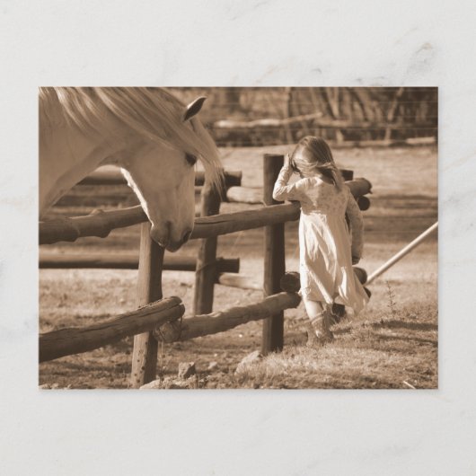 Sepia Black and White Horse and Child Briefkaart (Voorkant)