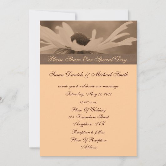 Sepia Black Eyed Susan Floral Wedding Invitation Kaart (Voorkant)