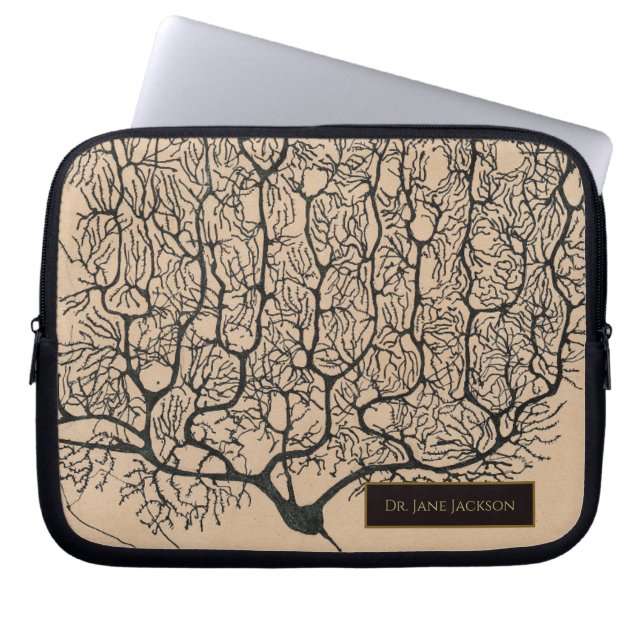 Sepia Black  Neuron Tekening Neurology Name Laptop Sleeve (Voorkant)
