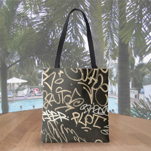 Sepia & Black Urban Graffiti Style Canvas tas