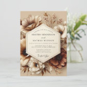 Sepia Bloei Herfst Romantische Bruiloft Kaart (Staand voorkant)
