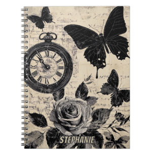 Sepia Bloem Vlinder Wanderlust Kompas Notitieboek