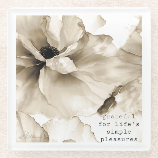 Sepia bloemendankbare quote glazen onderzetter (Voorkant)